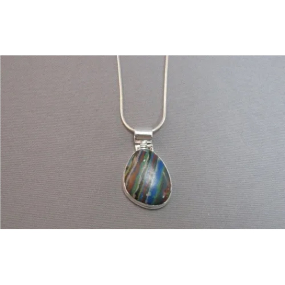 Sterling silver rainbow calsilica pendant necklace